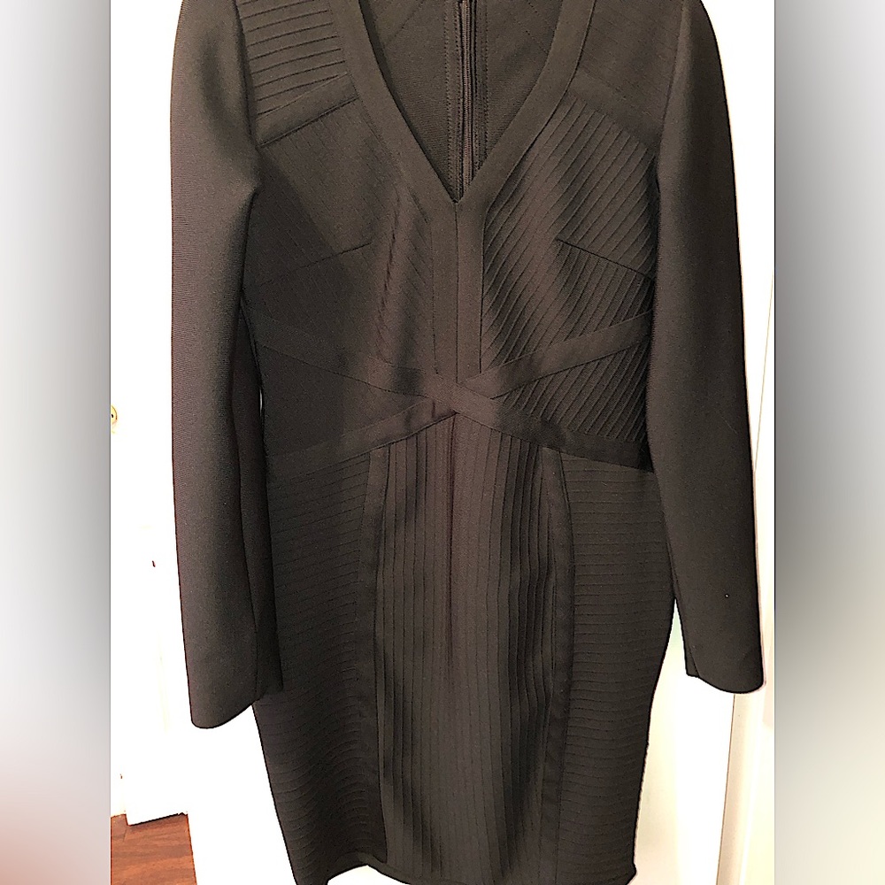 Black long sleeve bandage dress